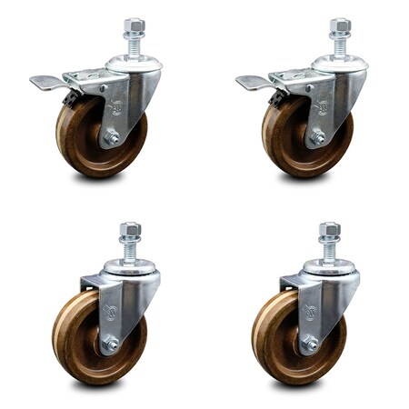 Service Caster 4 Inch High Temp Phenolic Wheel Swivel 1/2 Inch Stem Caster Total Lock Brake, 2PK SCC-TSTTL20S414-PHRHT-121315-2-S-2
